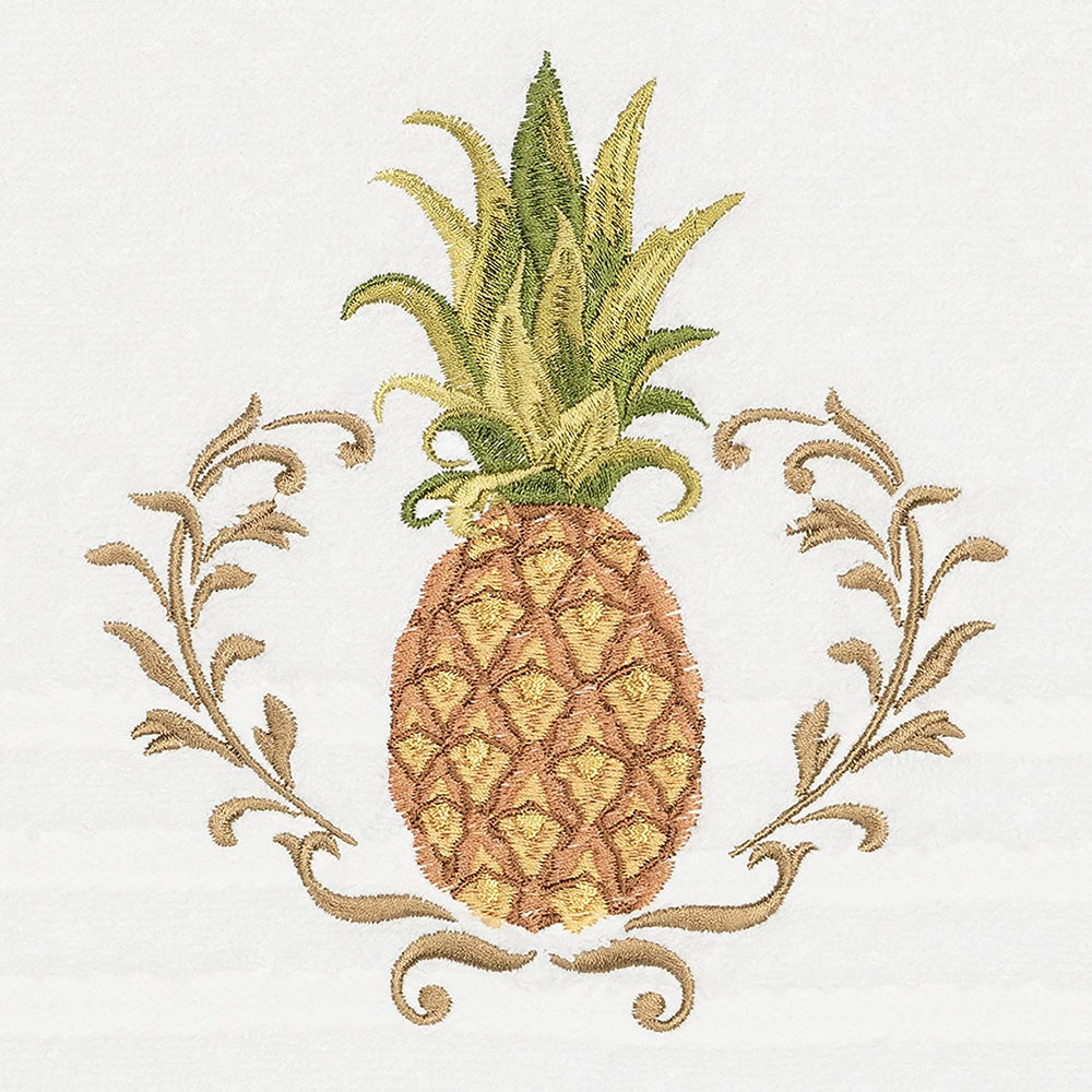 Turkish Cotton Pineapple Embroidered White 2 Piece Bath Towel Set Terry Cloth - Diamond Home USA