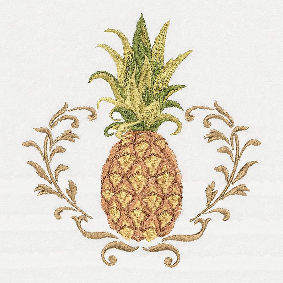 Turkish Cotton Pineapple Embroidered White 2 Piece Bath Towel Set Terry Cloth - Diamond Home USA