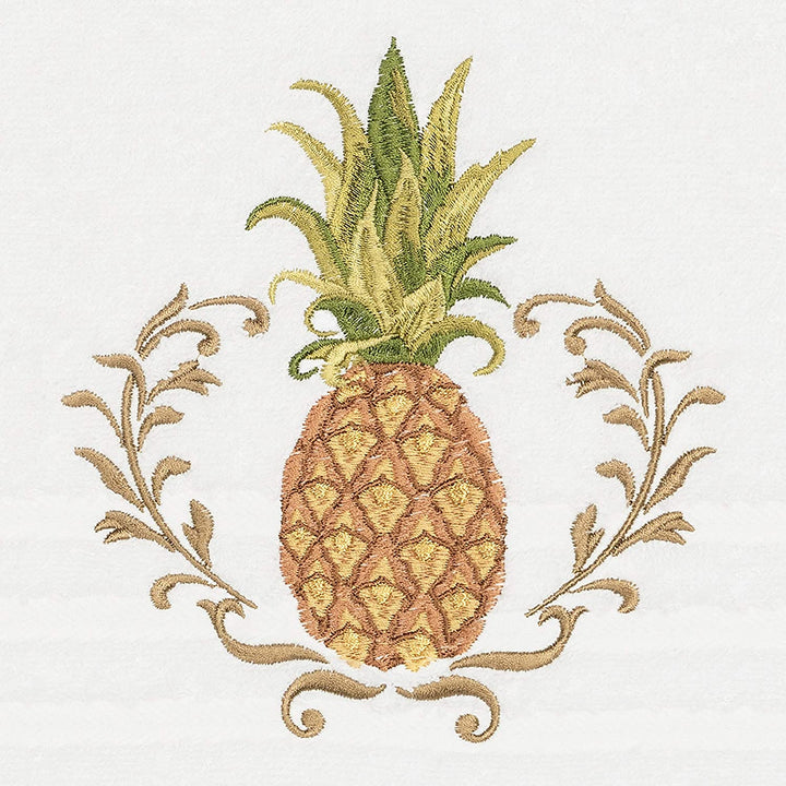 Turkish Cotton Pineapple Embroidered White 2 Piece Bath Towel Set Terry Cloth - Diamond Home USA