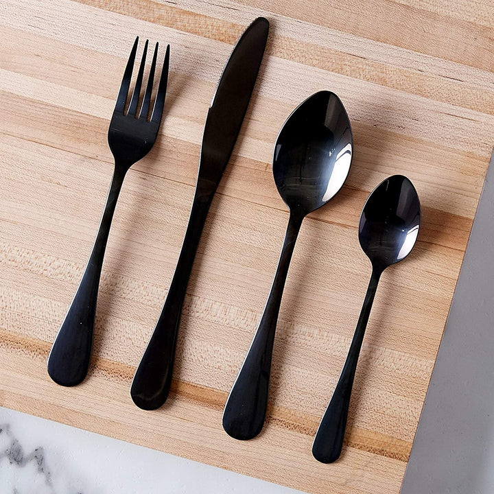 Flatware Stainless Steel Onyx Black 16pc Set None Modern Contemporary - Diamond Home USA