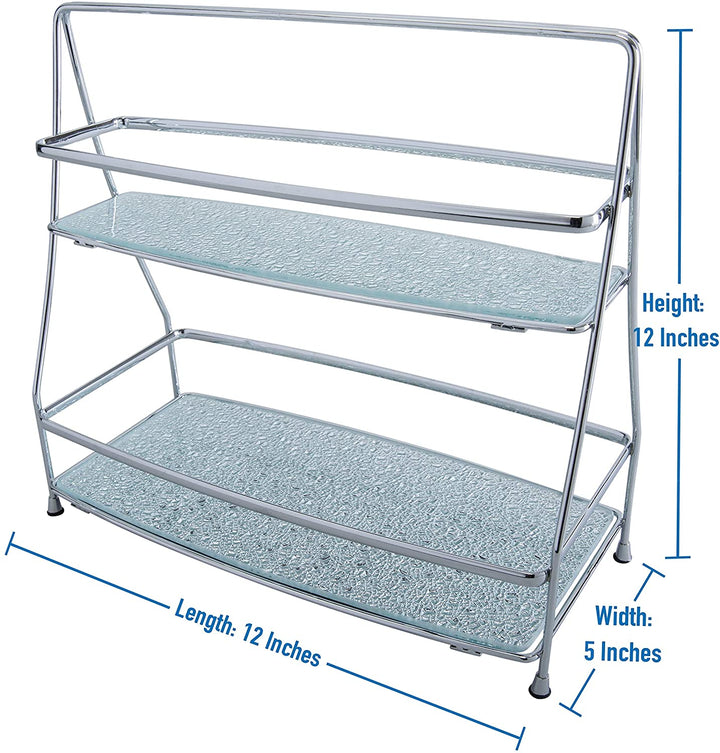 2 Tier Hammered Mirror Vanity Tray Tower Chrome 12 4"x 5"x 11 4" Modern Contemporary Steel - Diamond Home USA