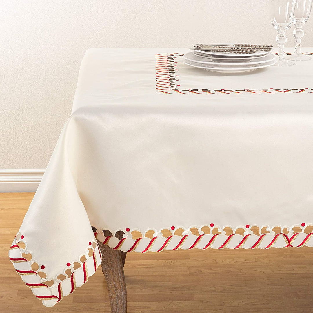 Candy Cane Border Trim Design Christmas Tablecloth Cream