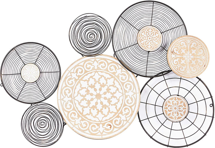 Large Round Black Metal Wall Wood Carved Center 40 5" X 28" Color Modern Contemporary - Diamond Home USA