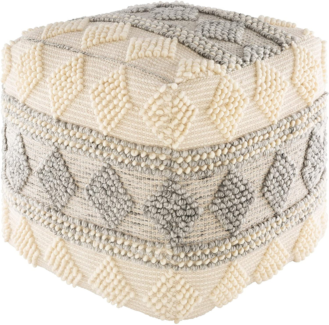 Farmhouse 18 inch Cube Pouf Cream Grey Khaki Textured French