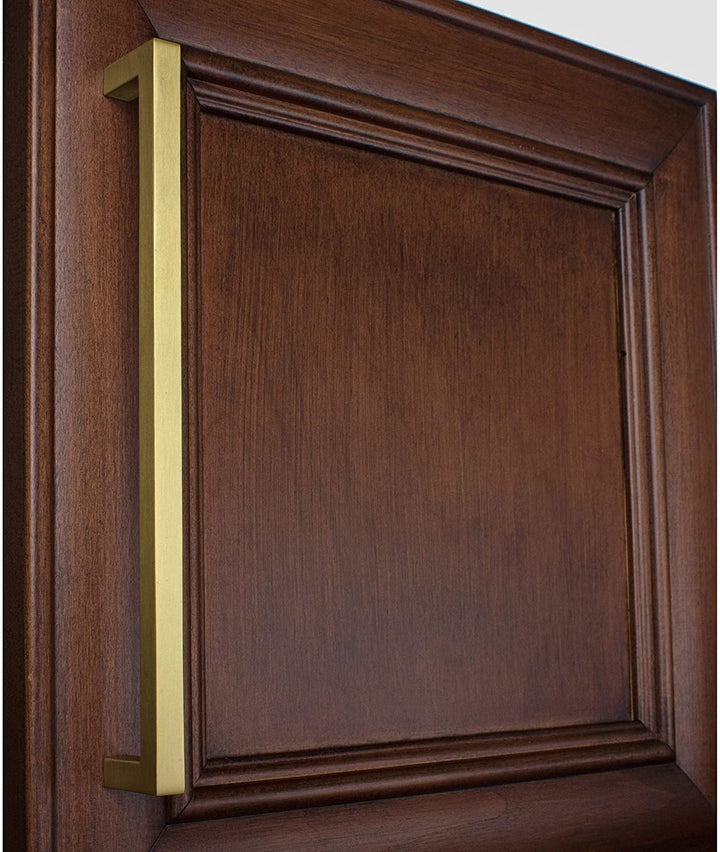 5 Pack 8 3/4 Center Satin Gold Solid Square Bar Pulls Modern Contemporary Zinc Finish