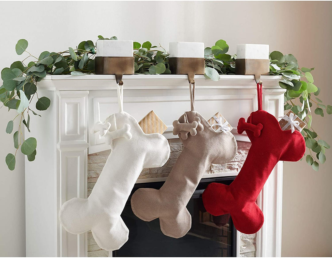 Holiday Chestnut Dog Bone Hanging Stocking (Set 3) 1" W X