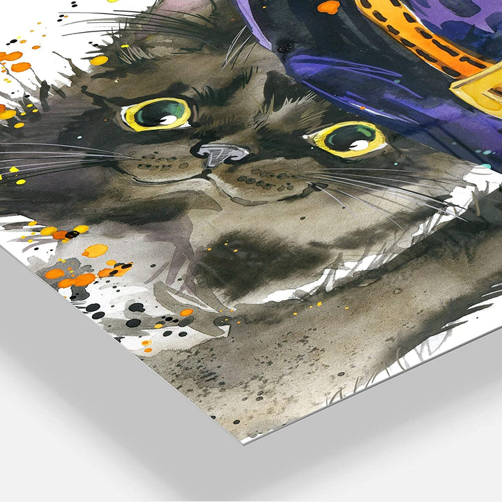 Halloween Cat Witch Hat' Contemporary Animal Glossy Metal Wall Art Blue Modern - Diamond Home USA