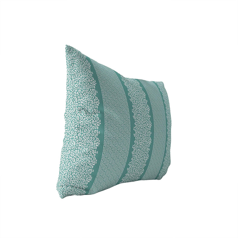 Leopard Key Aqua White Lumbar Pillow Blue Animal Modern Contemporary Polyester Single Removable Cover - Diamond Home USA