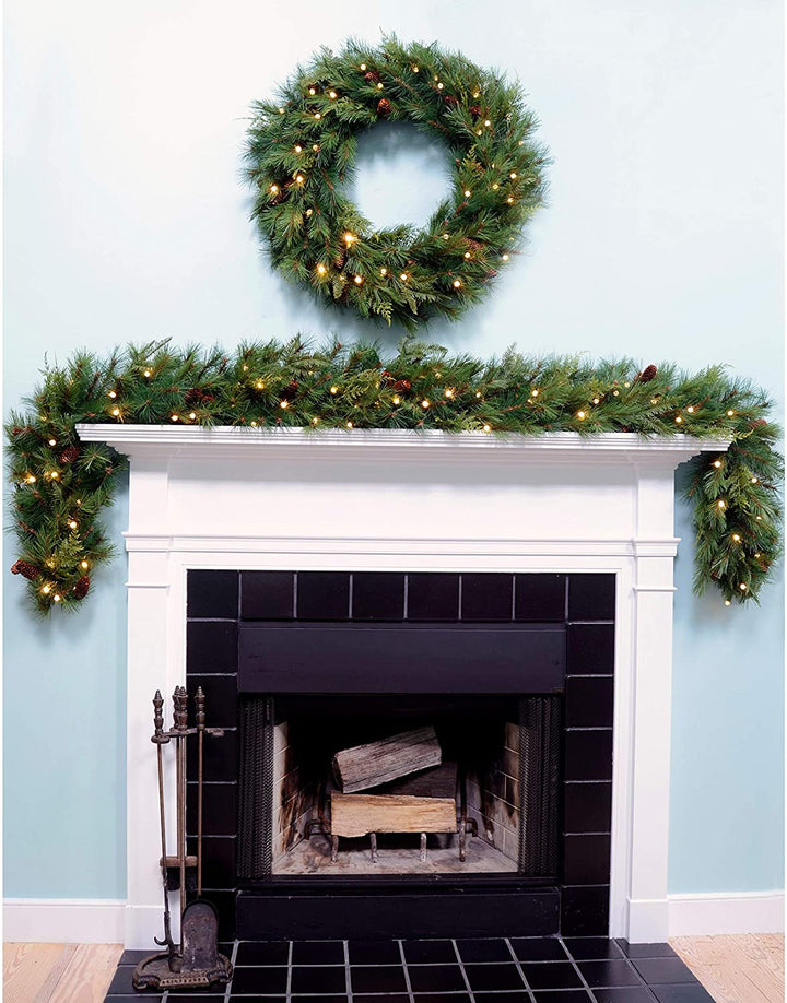 9' Mixed Mountain B/o Garland W/Warm White Led