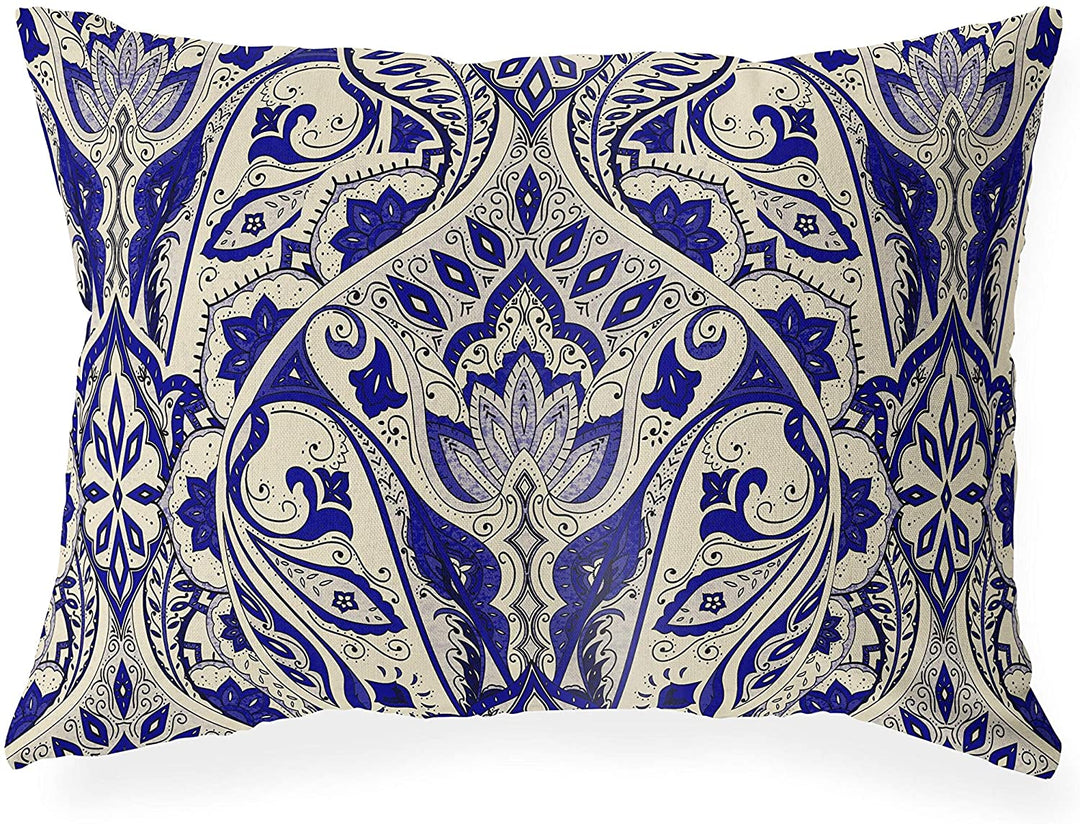 Navy Lumbar Pillow Blue Geometric Global Polyester Single