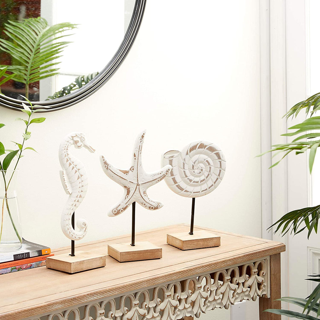 Small Wooden Sea Sculptures Set 3 8 X 4 13 White Wood - Diamond Home USA