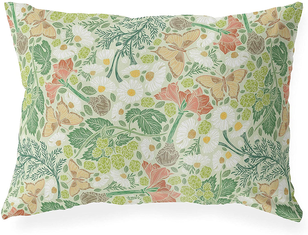 Light Lumbar Pillow Green Floral Modern Contemporary
