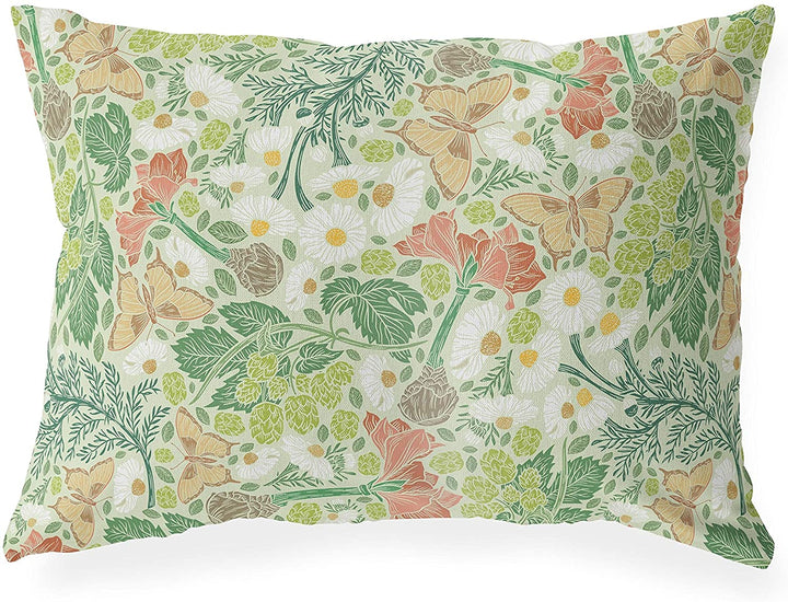 Light Lumbar Pillow Green Floral Modern Contemporary