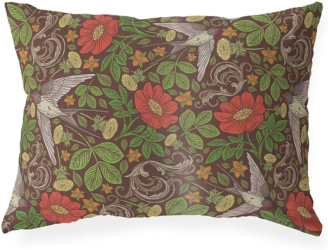 Chocolate Indoor|Outdoor Lumbar Pillow 20x14 Brown Floral