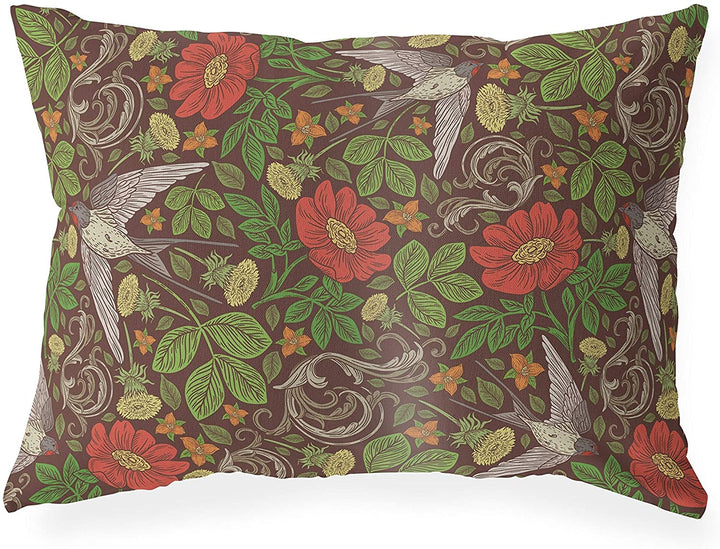 Chocolate Indoor|Outdoor Lumbar Pillow 20x14 Brown Floral