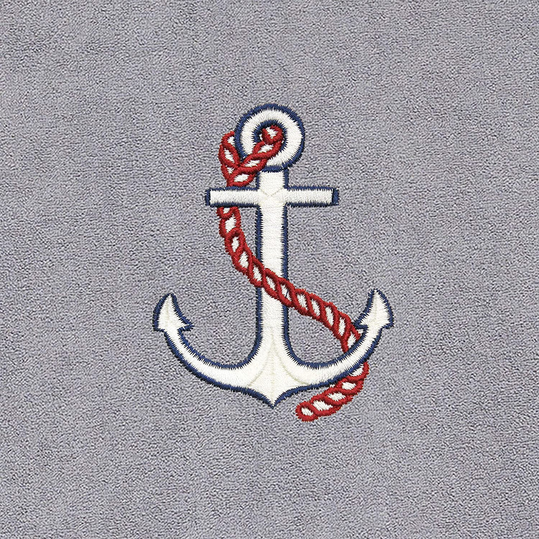 Turkish Cotton Embroidered Anchor Grey Towel Cover Chaise Lounge Chair Solid Color Terry Cloth - Diamond Home USA