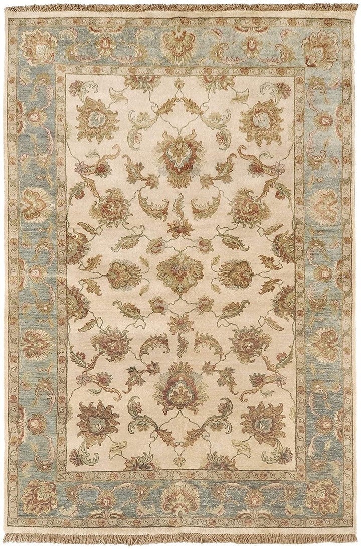 MISC Hand Knotted Green Wool Area Rug 2' X 3' Ivory White Border New Zealand Latex Free Handmade