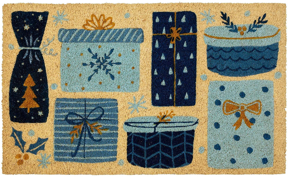 Coir Doormat Blue Transitional Rectangle All Weather - Diamond Home USA