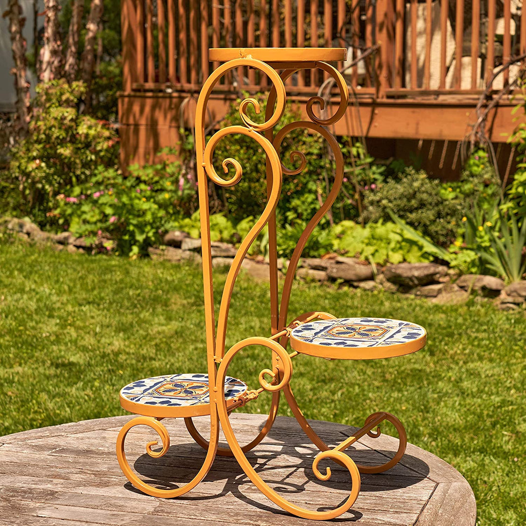 Set 2 Santa Fe Mosaic Plant Stands Large Yellow Round
