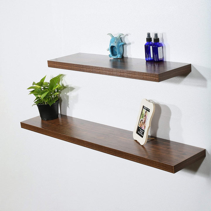 Set 2 Modern Contemporary Antique Walnut Floating Shelf 47 29 251 5 Inches Brown Mid Century MDF Wood Natural Finish - Diamond Home USA