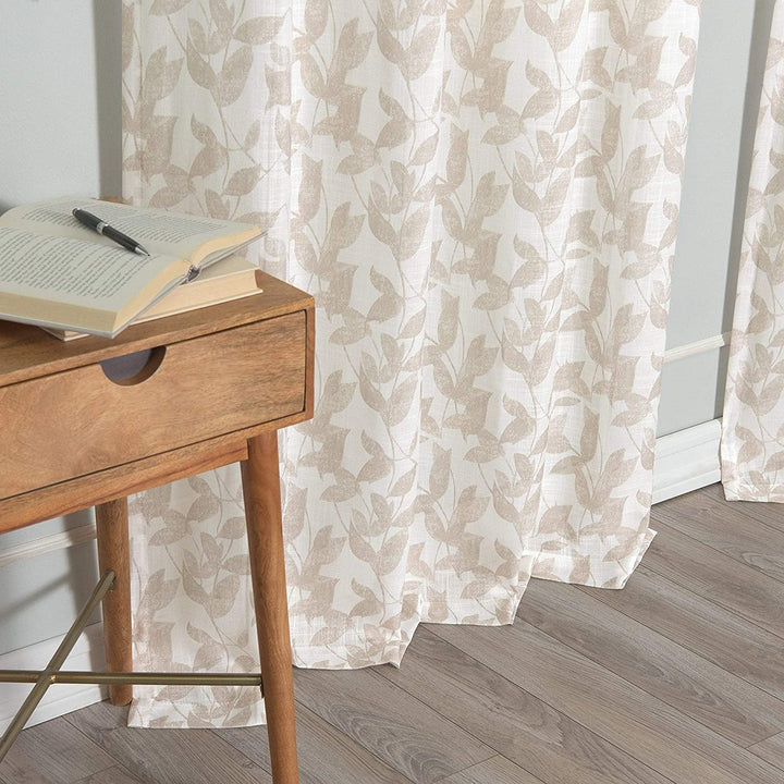 Beige Leaf Curtains Nature Modern Contemporary Polyester - Diamond Home USA