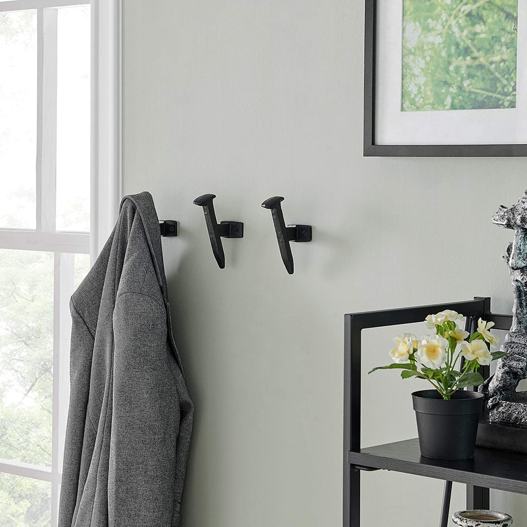 Cast Iron Industrial Railway Nail Decorative Wall Hooks Set 6 Black Modern Contemporary Matte Includes Hardware - Diamond Home USA