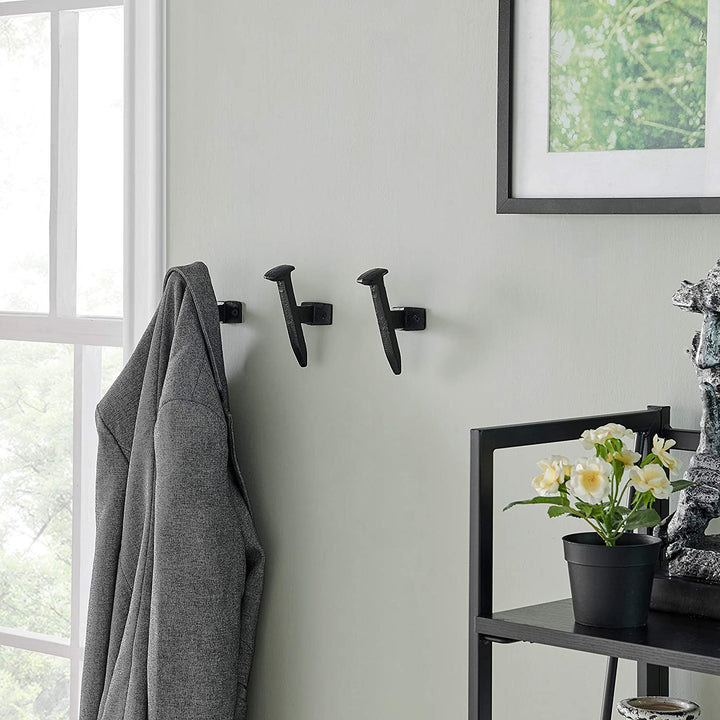 Cast Iron Industrial Railway Nail Decorative Wall Hooks Set 6 Black Modern Contemporary Matte Includes Hardware - Diamond Home USA