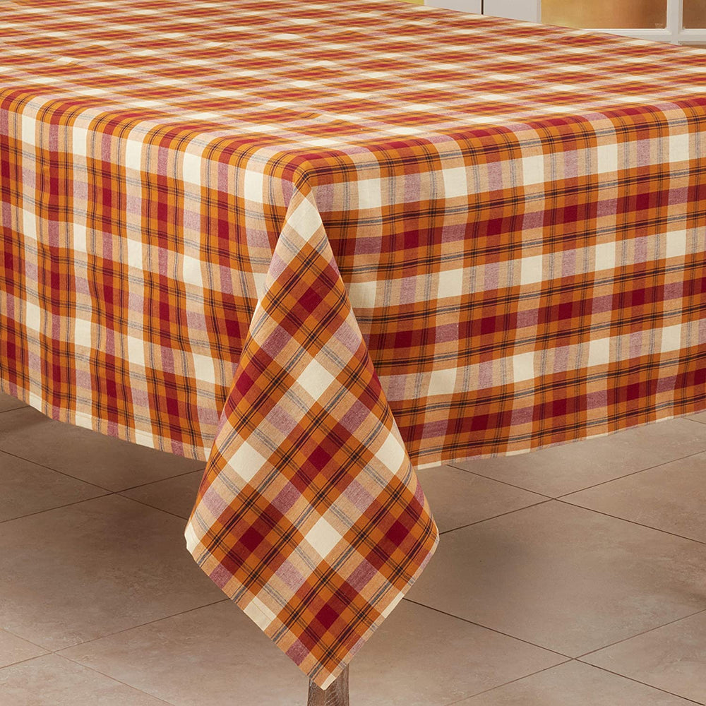 MISC Square Tablecloth Large Plaid Design Orange Cotton