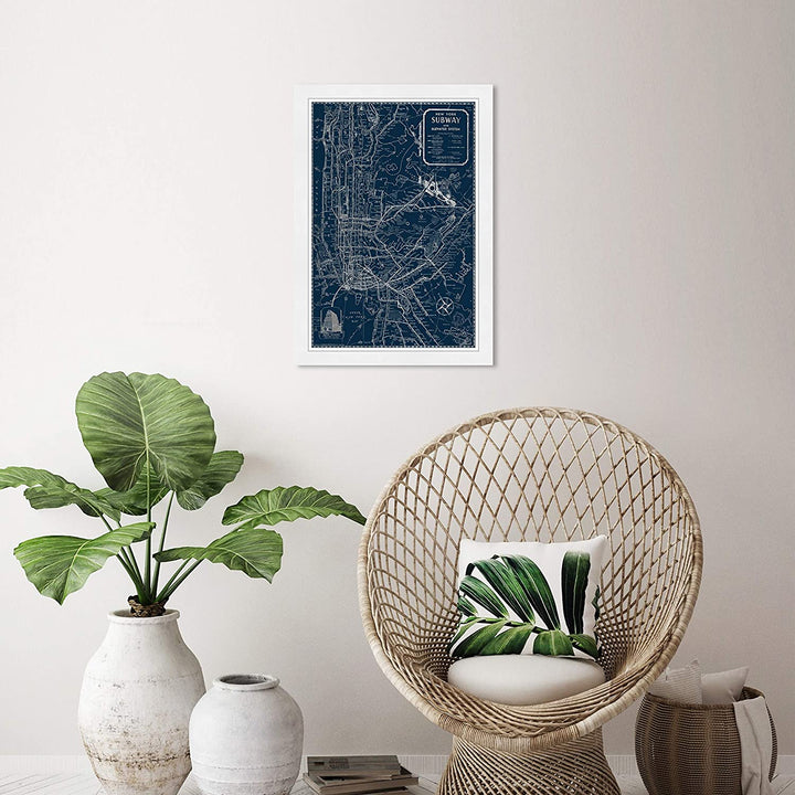 Silver NYC Lines' Maps Flags Wall Art Framed Us Cities