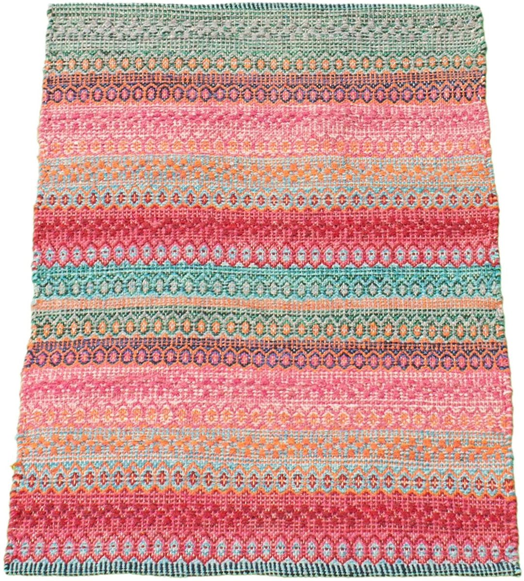 Flat Weave Bold Colorful Pink Red Wool 2'0 X 3'0 Stripe Patterned Southwestern Transitional Rectangle Cotton Latex Free Handmade Made Order - Diamond Home USA
