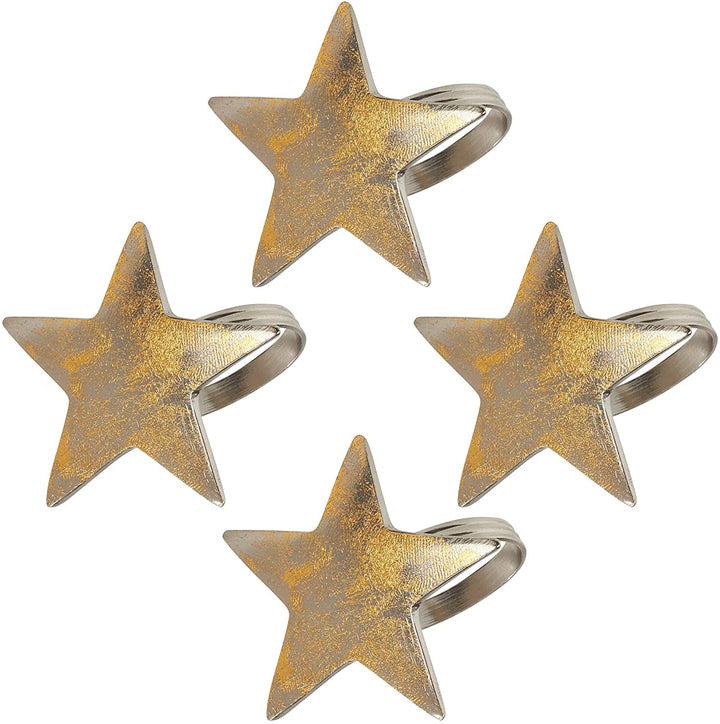 Gold Star Textured Dinner Napkin Rings (Set 4) Brass - Diamond Home USA