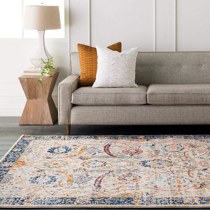 Distressed Vintage Area Rug 6'7" X 9' White Border