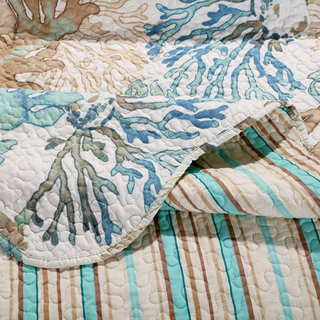 Coastal Throw Blanket Blue Brown Green Nature Tropical Cotton Microfiber - Diamond Home USA