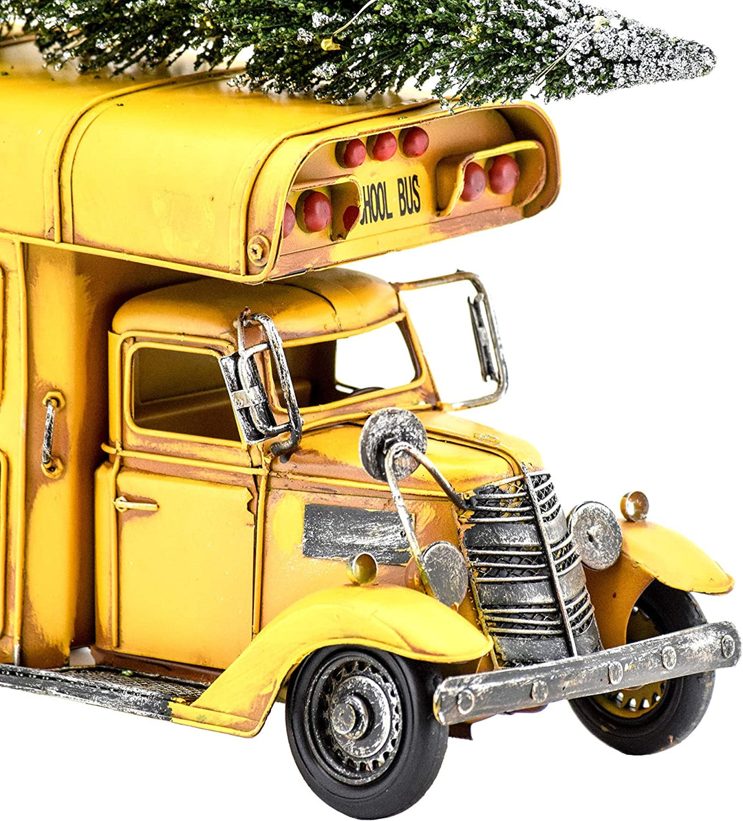 Vintage Small Conversion School Bus Christmas Tree Led Lights Yellow Iron Powder Coated - Diamond Home USA