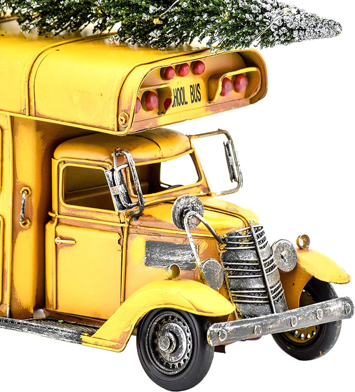 Vintage Small Conversion School Bus Christmas Tree Led Lights Yellow Iron Powder Coated - Diamond Home USA