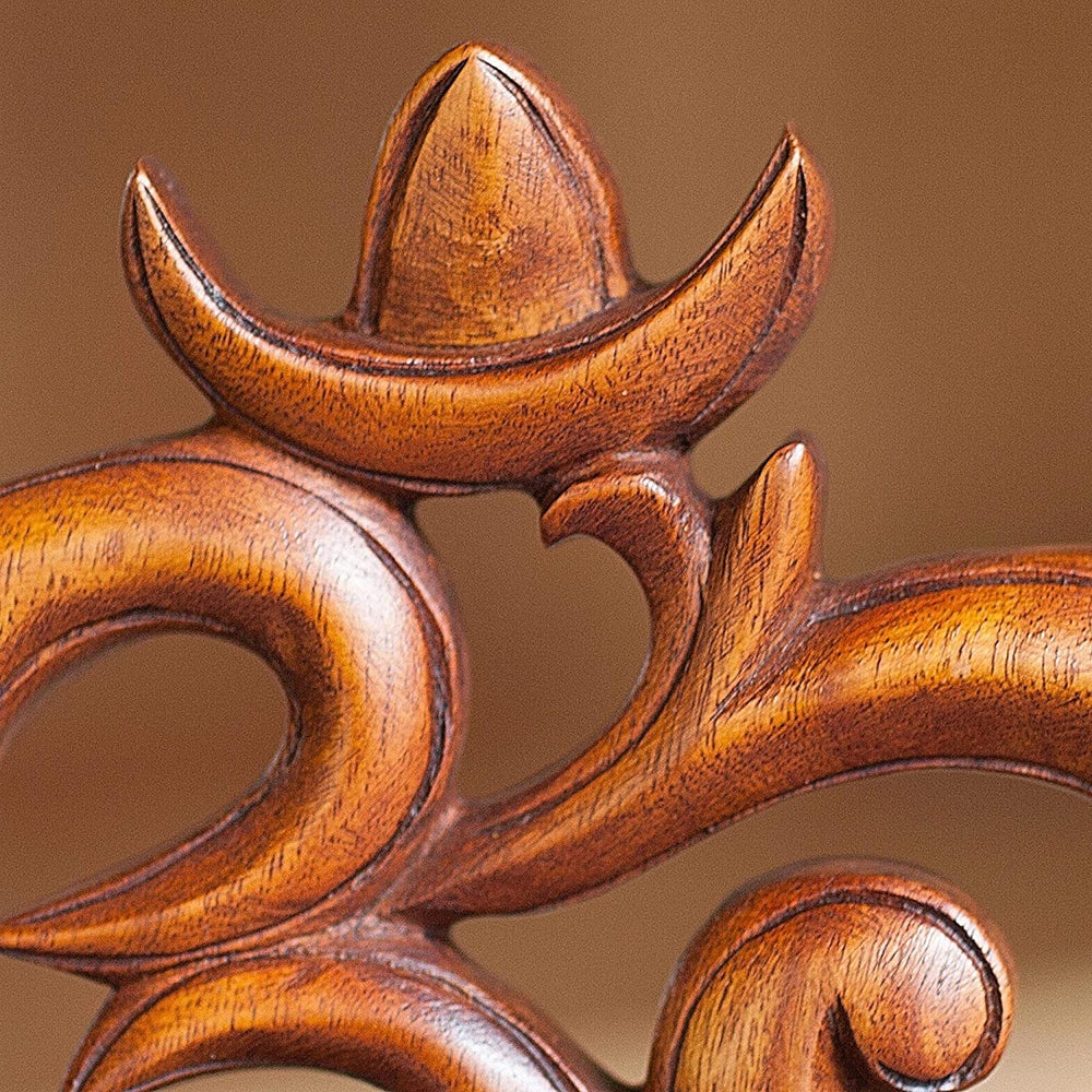 Wood Sacred Om Relief Panel Brown Handmade