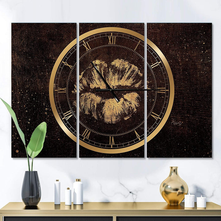Gold Fashions Lips' Glam 3 Panels Oversized Wall Clock 36