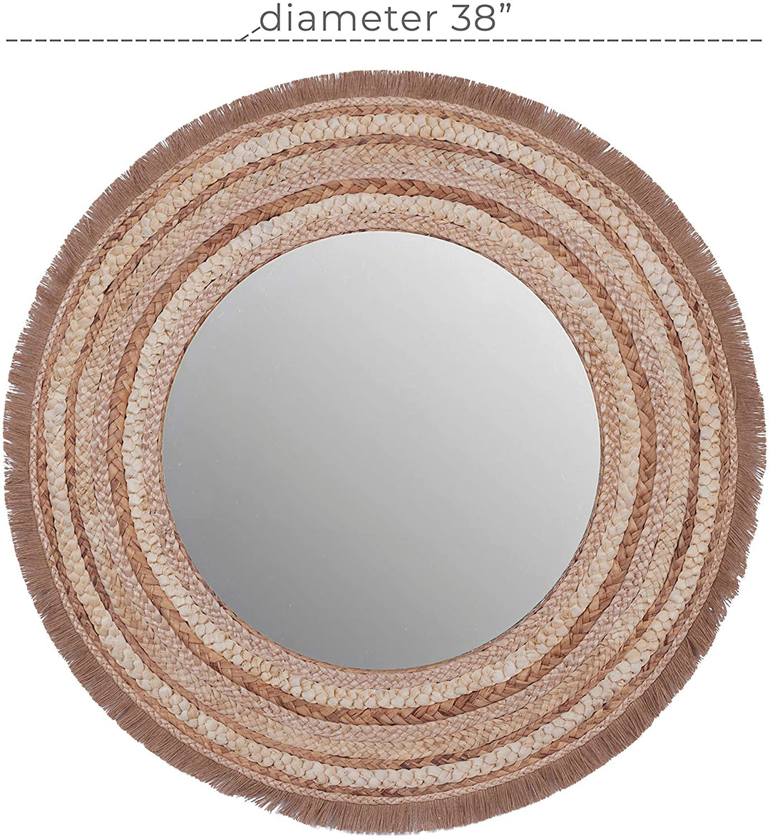 Large Round Wood Wicker Beige Wall Mirror 38" d 38 X 1 38round Tan - Diamond Home USA
