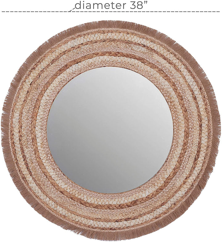 Large Round Wood Wicker Beige Wall Mirror 38" d 38 X 1 38round Tan - Diamond Home USA