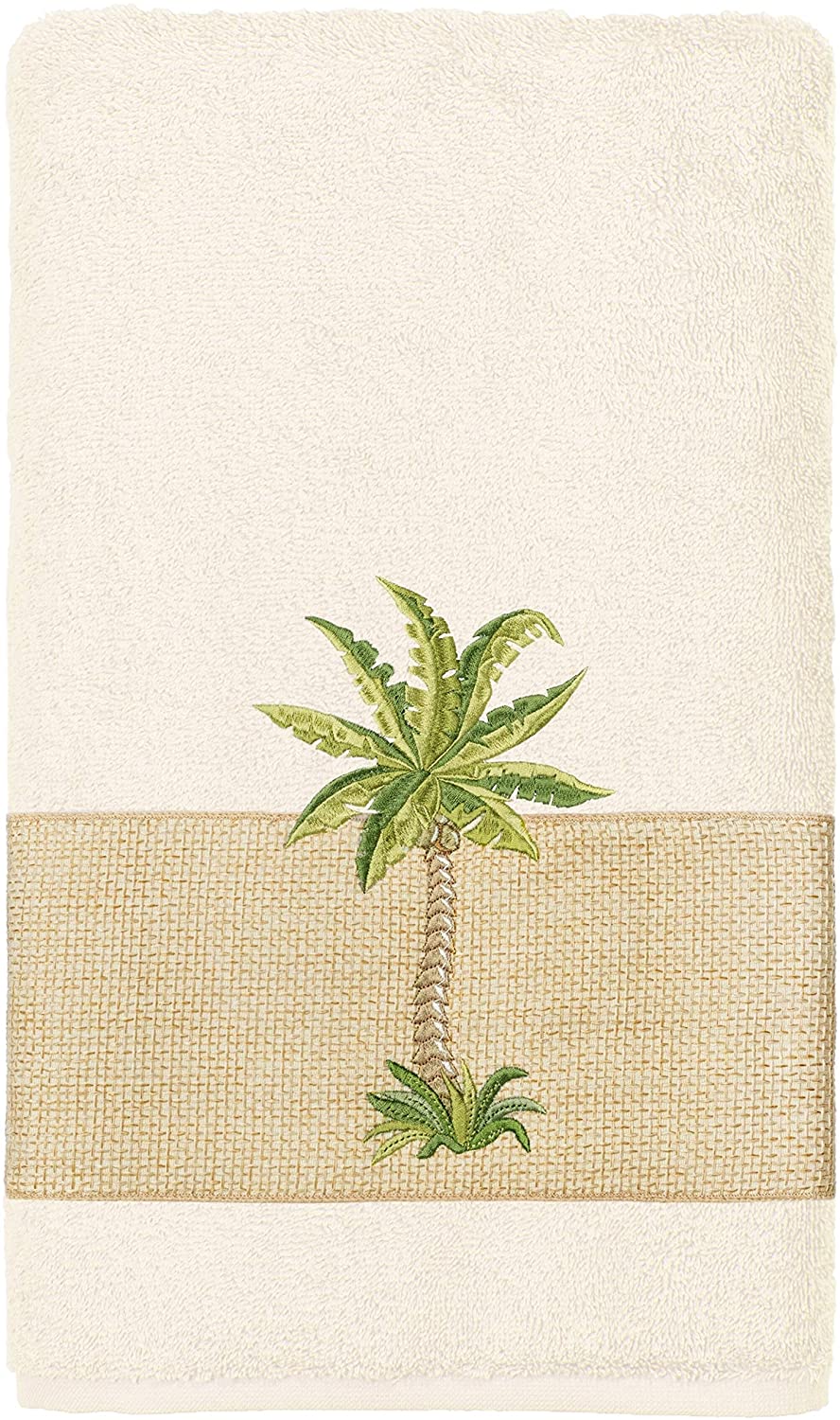Turkish Cotton Palm Tree Embroidered Cream 3 Piece Towel Set Brown - Diamond Home USA