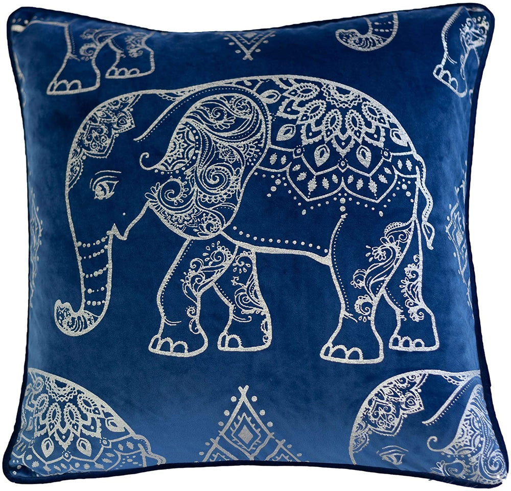 Velvet Applique 20" Square Decorative Throw Pillow 2pk Blue Solid Color Polyester Removable Cover - Diamond Home USA