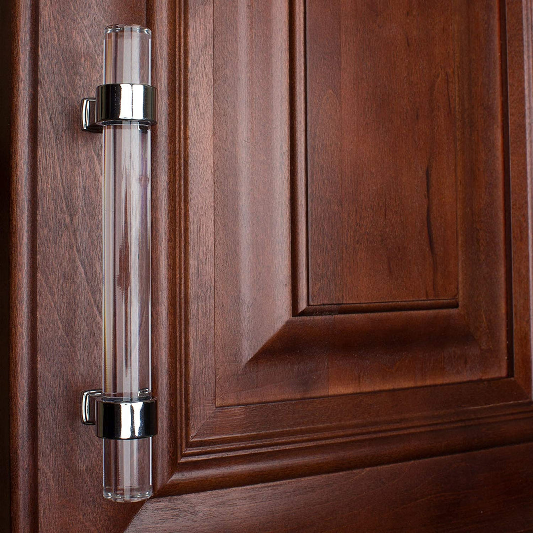 5 Pack 3 3/4 Center Clear Acrylic Polished Chrome Pulls Modern Contemporary Finish