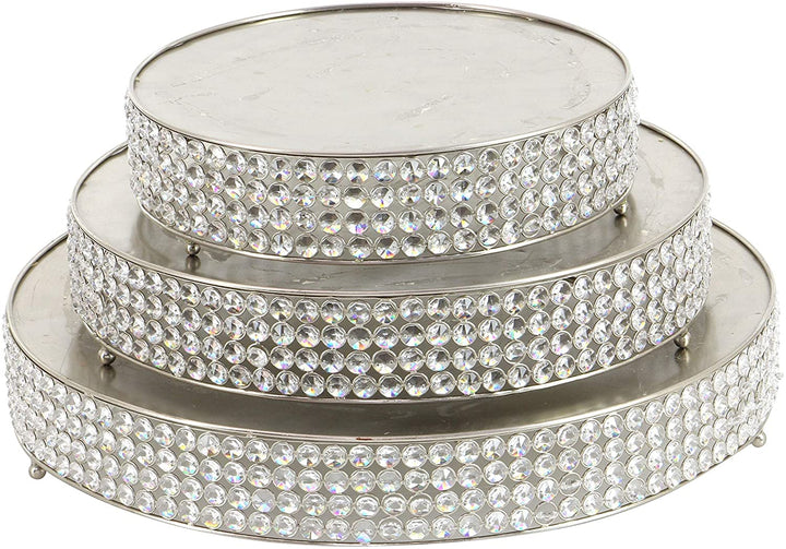 Metal Bead Cake Stnd Set 3 14 Inches 18 22 D Silver Iron