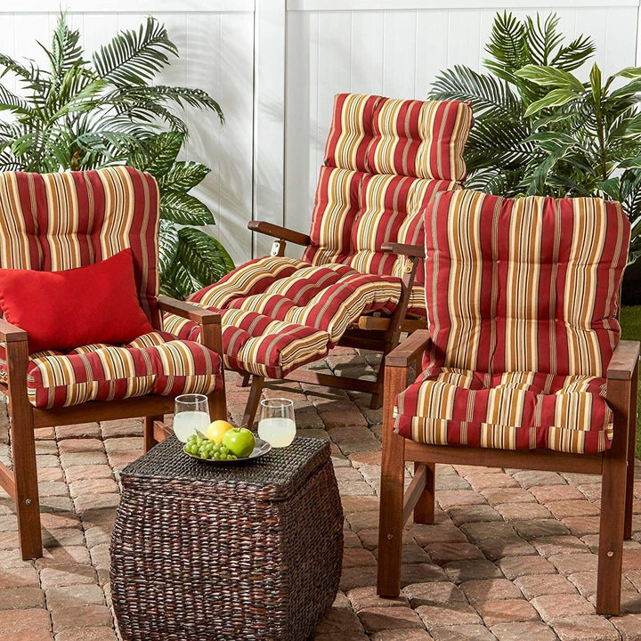MISC 72 inch Outdoor Stripe Chaise Lounger Cushion by Red Yellow Striped Traditional Transitional Fabric Polyester Fade Resistant Uv Water