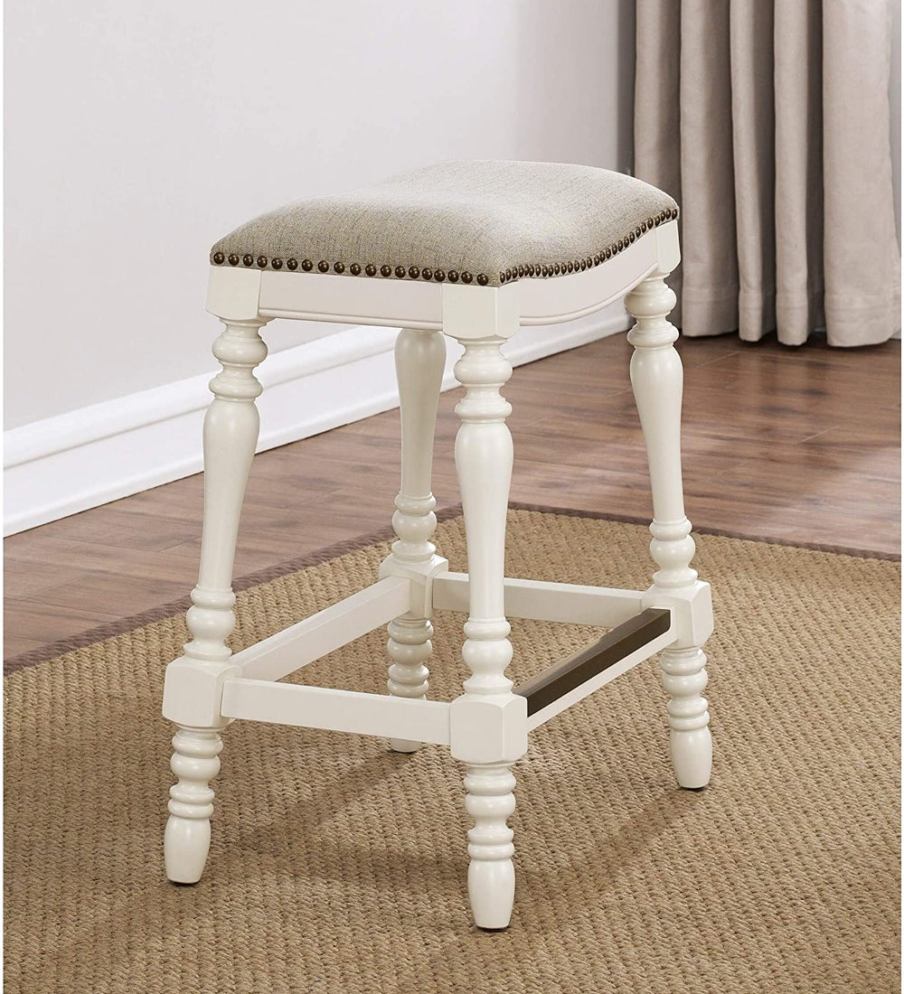 25 inch Saddle Seat Counter Stool by White Casual Fabric Wood Finish Solid