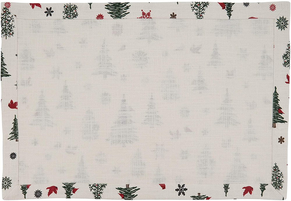 MISC Holiday Placemats Christmas Tree Snowflakes Design Off White Cotton