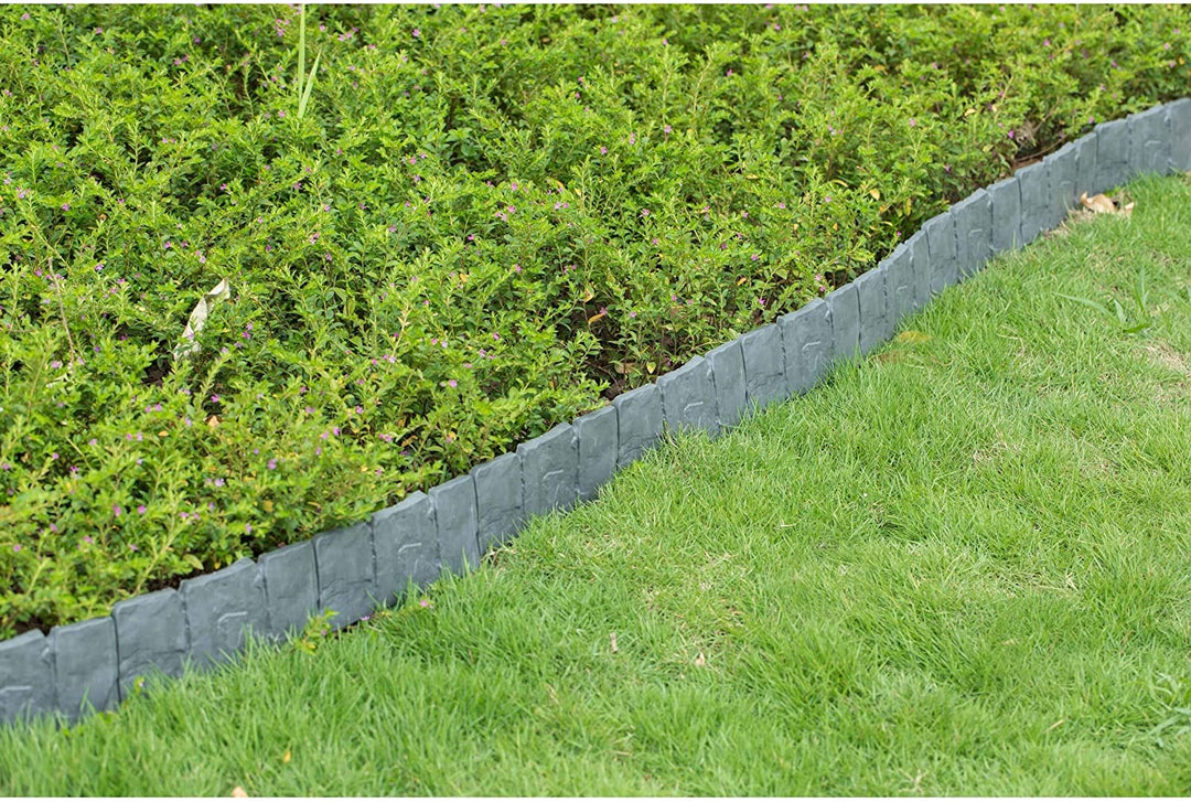 Stone Outdoor Lawn Edging Gate 10pk Interlocking Stakes Grey Plastic - Diamond Home USA