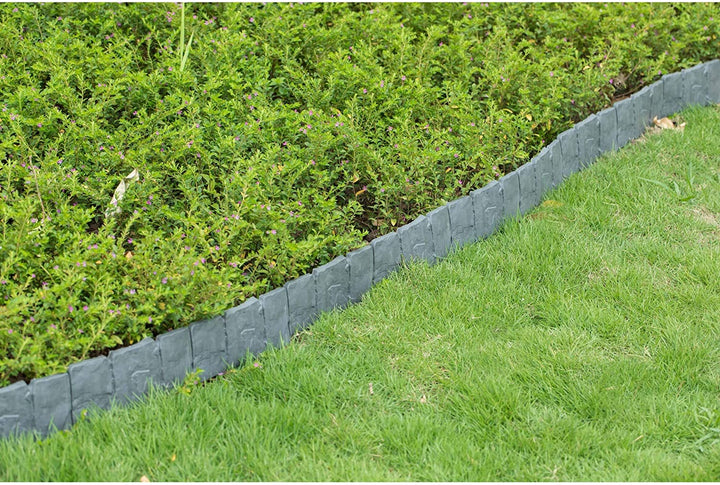 Stone Outdoor Lawn Edging Gate 10pk Interlocking Stakes Grey Plastic - Diamond Home USA