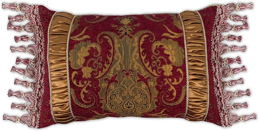 China Art Red Boudoir Pillow Gold Damask Medallion