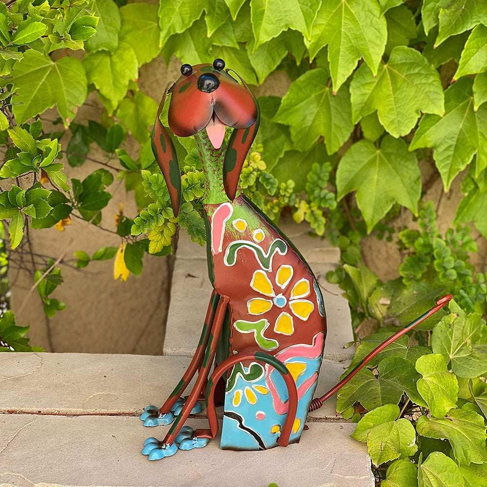 Artisan Dog Sculpture Garden Color Animals Metal Handmade - Diamond Home USA